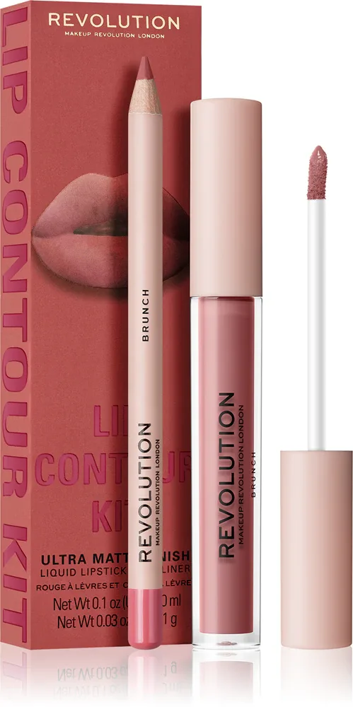 Набор для контура губ Revolution Lip Contour Kit, карандаш и матовая жидкая помада, 2 шт, оттенок Brunch