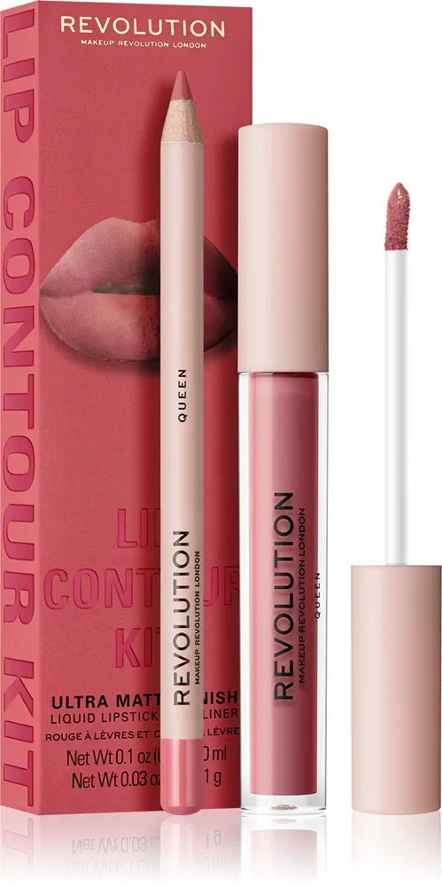 Набор для контура губ Revolution Lip Contour Kit, карандаш и матовая жидкая помада, 2 шт, оттенок Queen