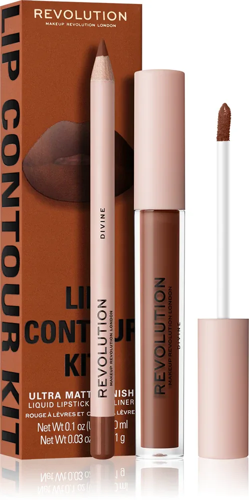 Набор для контура губ Revolution Lip Contour Kit, карандаш и матовая жидкая помада, 2 шт, оттенок D.