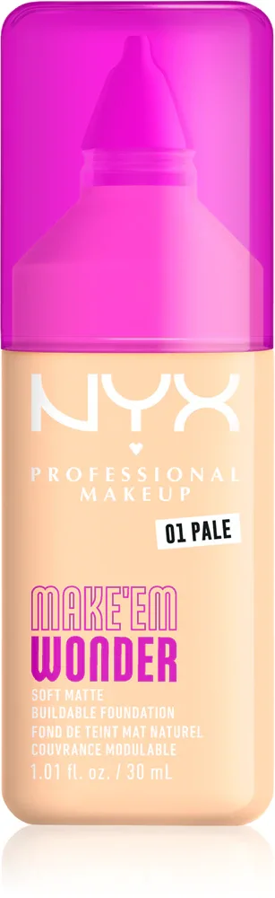 Тональный флюид NYX Professional Makeup Make Em Wonder матирующий, среднее покрытие, с гиалуроновой кислотой и витамином С, 30 мл, оттенок 01 Pale
