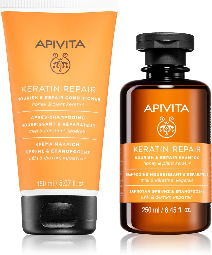 Набор для волос Apivita Keratin Repair Duo, шампунь 250 мл и кондиционер с кератином 150 мл