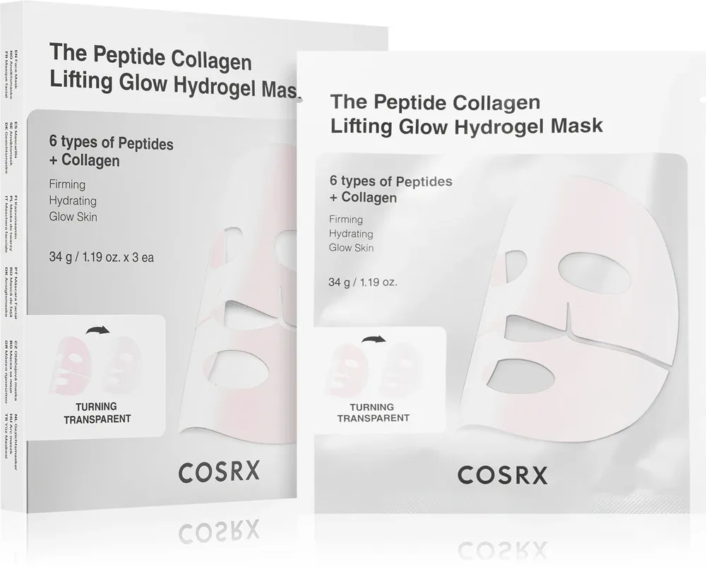 Маска для лица Cosrx The Peptide Collagen Lifting Glow Hydrogel Mask гидрогелевая, с пептидами и коллагеном, 3 шт. по 34 г