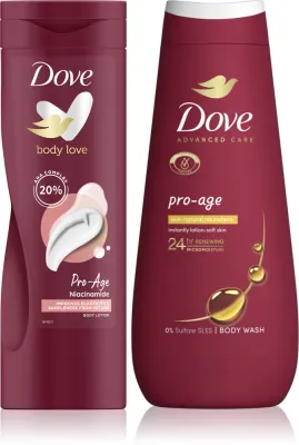 Набор для ухода за телом Dove Pro Age гель для душа и молочко, увлажняющий, 2 × 400 мл