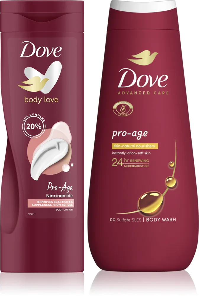Набор для ухода за телом Dove Pro Age гель для душа и молочко, увлажняющий, 2 × 400 мл