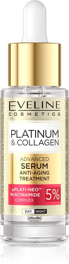 Сыворотка для лица Eveline Cosmetics Platinum Collagen Advanced Facial Serum с гиалуроновой кислотой и коллагеном, 30 мл