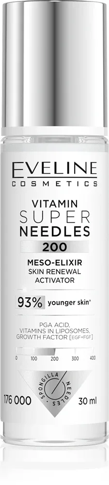 Сыворотка для лица Eveline Cosmetics Vitamin Super Needles 200 с гиалуроновой кислотой, для любого типа кожи, 30 мл