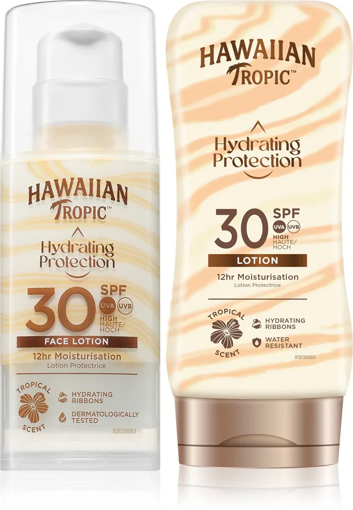 Набор для загара Hawaiian Tropic Hydrating Protection с кремом для лица SPF 30, для лица и тела, 1 шт