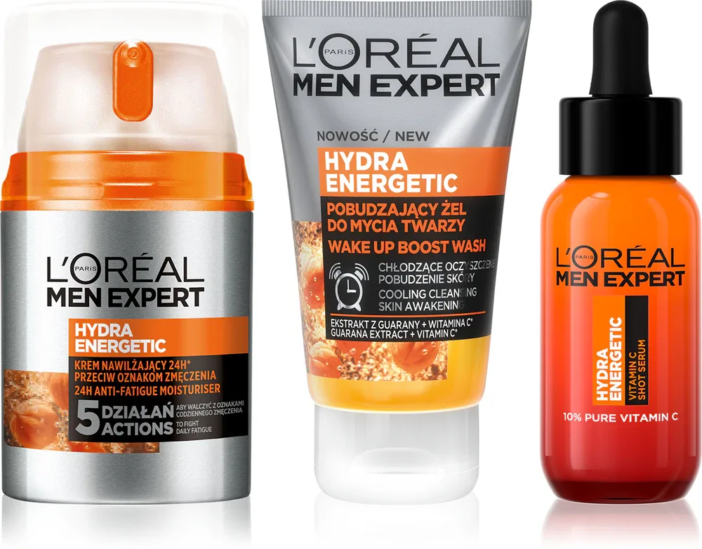 L’Oréal Paris Men Expert Hydra Energetic - Набор для ухода за лицом L’Oreal Paris Men Expert Hydra Energetic мужской, сыворотка, гель и крем, 3 шт, 3 шт
