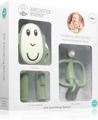 Стартовый набор Matchstick Monkey Starter Set Monkey Olive, прорезыватели и щётки, 1 шт 3m+