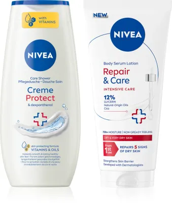 Набор NIVEA Creme Protect, гель для душа и увлажняющая сыворотка для тела, 250 мл + 200 мл