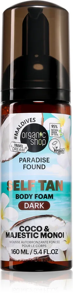Автозагар-пена Organic Shop Paradise Found Coco Majestic Monoi с маслом кокоса, для всех типов кожи, 160 мл, оттенок Dark