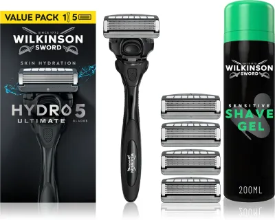 Набор для бритья Wilkinson Sword Hydro5 станок с 5 сменными головками и увлажняющий гель для бритья 200 мл, 1 шт