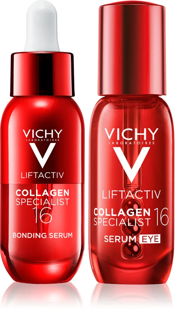 Набор Vichy Liftactiv Collagen Specialist 16: сыворотка для кожи вокруг глаз против первых признаков старения и укрепляющая сыворотка с коллагеном, 15 мл + 30 мл