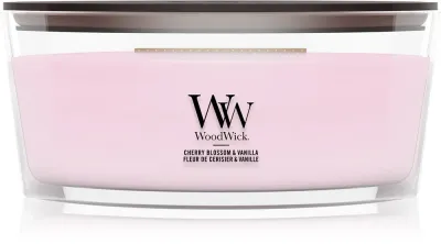 Ароматическая свеча Woodwick Cherry Blossom Vanilla весенне-осенний аромат, 453,6 г z drewnianym knotem