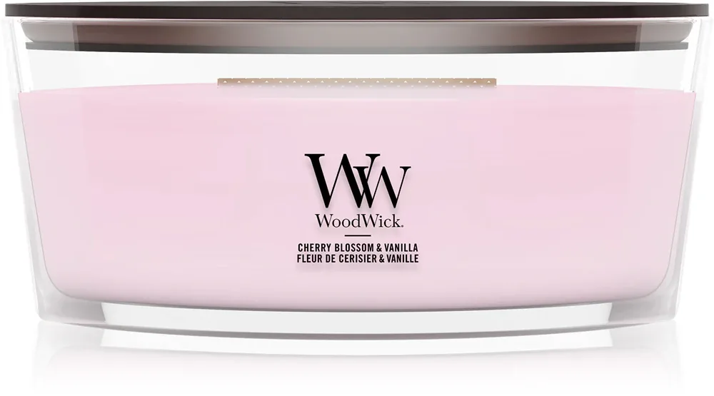 Ароматическая свеча Woodwick Cherry Blossom Vanilla весенне-осенний аромат, 453,6 г z drewnianym knotem
