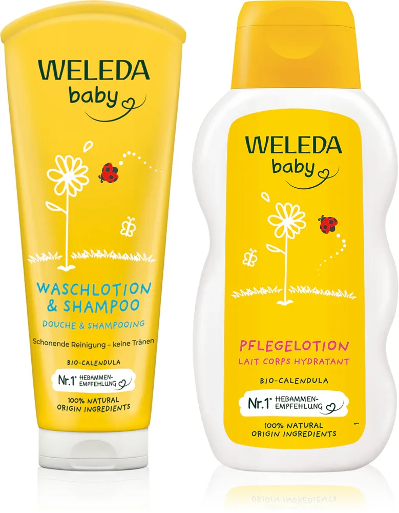 Набор для детей Weleda Baby молочко и гель для душа с календулой, 200 мл + 200 мл