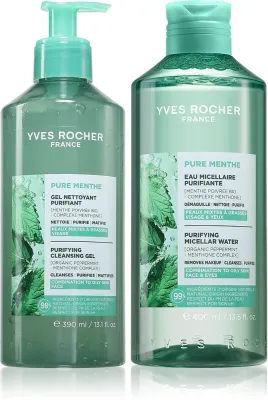 Yves Rocher Pure Menthe - Набор для лица Pure Menthe мицеллярная жидкость и очищающий гель