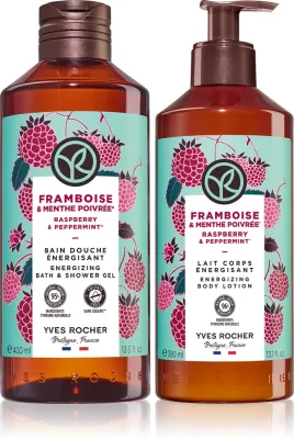 Набор Yves Rocher Bain de Nature гель для душа Raspberry Mint и молочко для тела Raspberry Peppermint, 400 мл + 390 мл