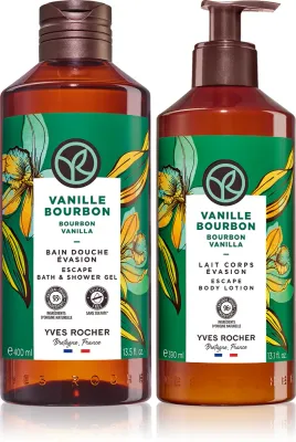 Набор Yves Rocher Bain de Nature Bourbon Vanilla молочко для тела и деликатный гель для душа, 390 мл + 400 мл