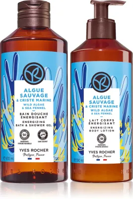 Набор Yves Rocher Bain de Nature Wild Algae Sea Fennel энергетизирующие молочко для тела и гель для душа, 390 мл + 400 мл
