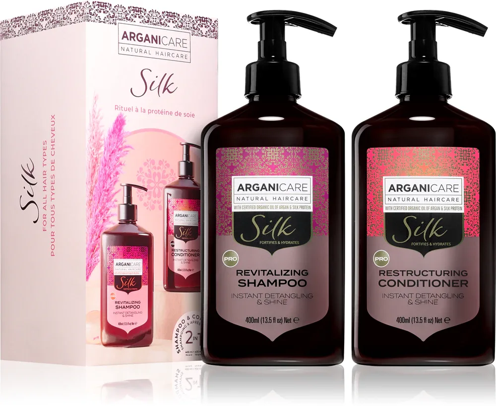 Набор для ухода за волосами Arganicare Silk Protein Set шампунь и кондиционер, с протеинами шёлка, для тусклых волос, 1 шт