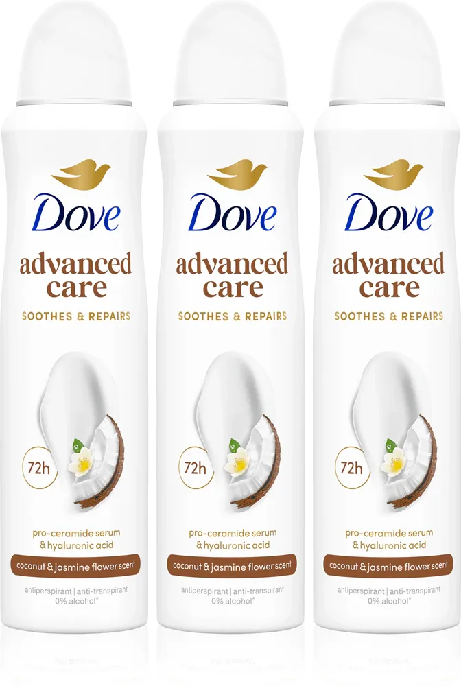 Набор антиперспирантов Dove Advanced Care Coconut Jasmine Flower Scent спрей, длительная защита, 3 × 150 мл
