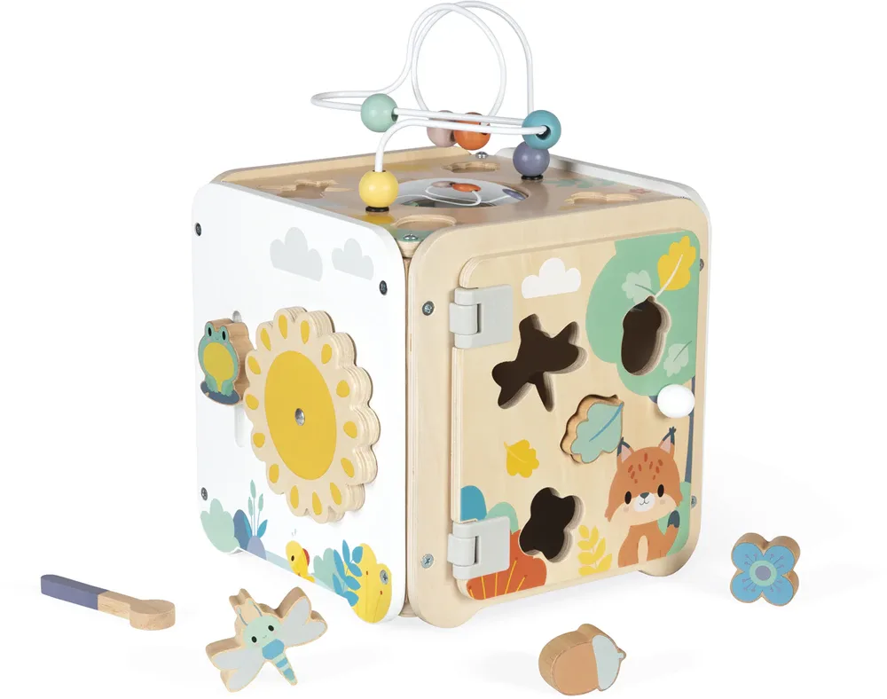Куб развивающий Janod Pure Activity Cube деревянный, интерактивный 18m+, 1 шт