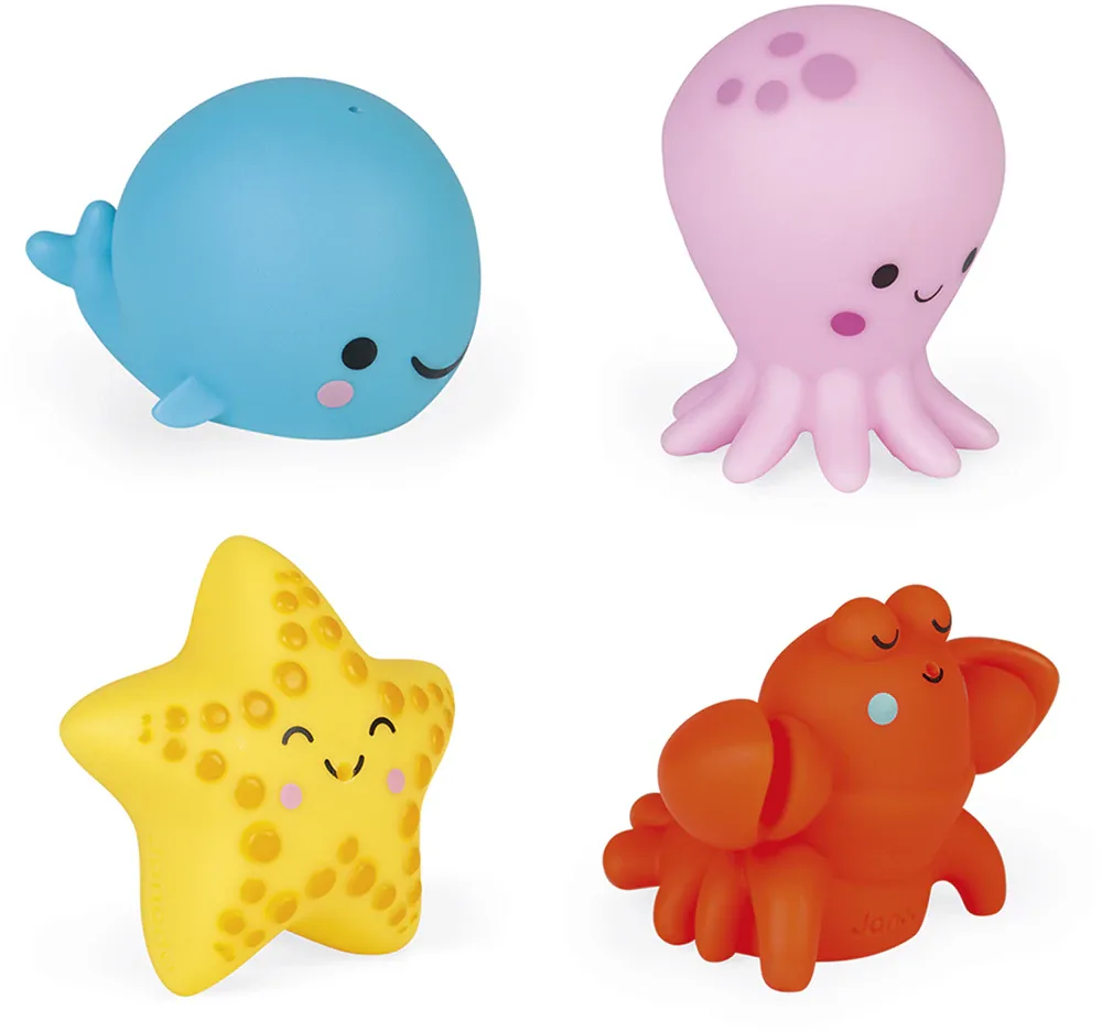 Игрушки-брызгалки для ванной Janod 4 Squirters силиконовые, 4 шт 10m+
