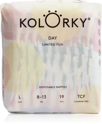Подгузники детские одноразовые Kolorky Day Limited Fun дышащие, из растительных волокон, 19 шт rozmiar L 8-13 кг