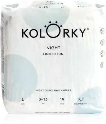 Подгузники детские одноразовые Kolorky Night Limited Fun ночные, из растительных волокон, 19 шт rozmiar L 8-13 кг