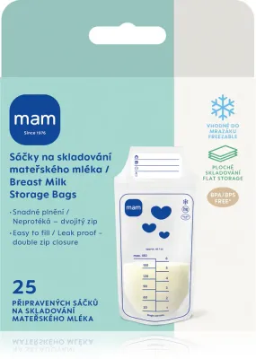 Пакеты для хранения грудного молока MAM Breast Milk Storage Bags с двойным слоем материала, с надёжным замком, 25 шт