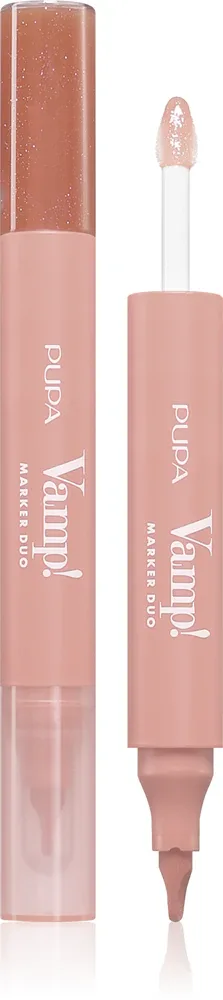 Блеск для губ-маркер PUPA Milano Vamp! Lip Marker Duo стойкий, с высоким блеском, 1,4 мл, оттенок 001 Watery Nude