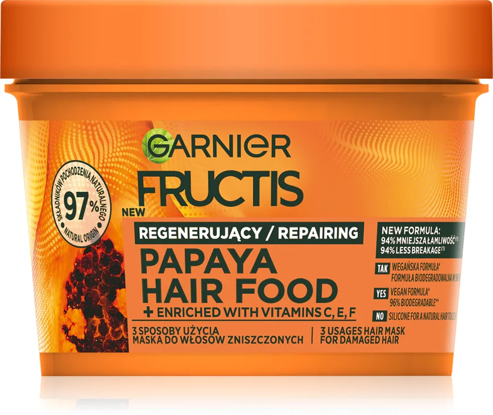 Маска для волос Garnier Fructis Papaya Hair Food с папайей, для повреждённых волос, 400 мл