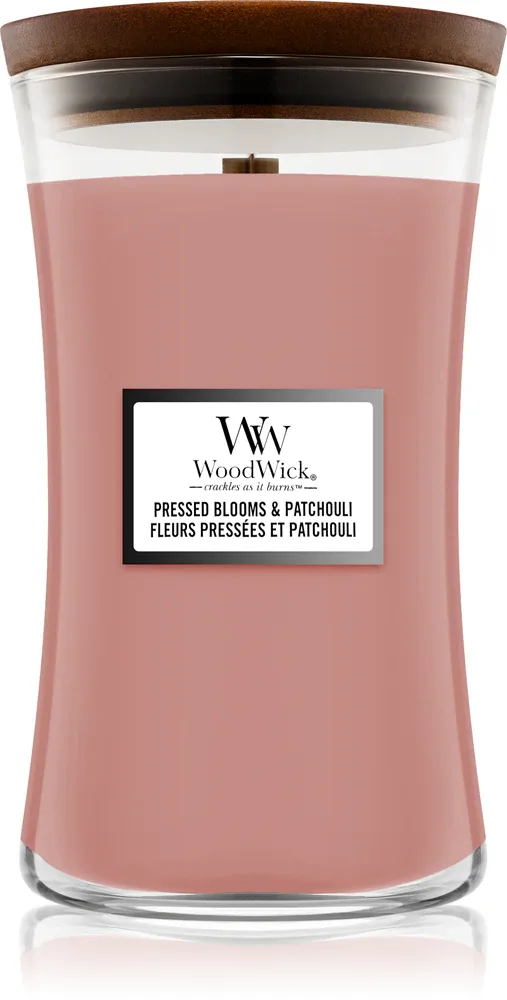 Ароматическая свеча Woodwick Pressed Blooms Patchouli с деревянным фитилём, цветочный аромат, 609,5 г