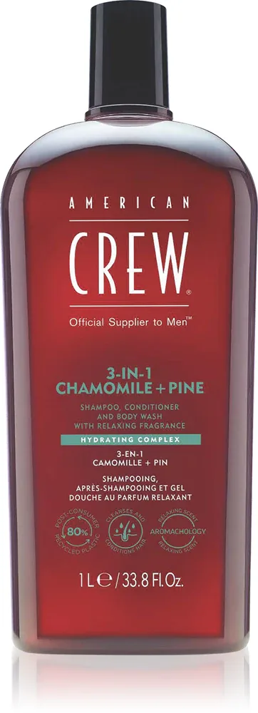 Шампунь, кондиционер и гель для душа American Crew 3 in 1 Chamomile + Pine 3 в 1, для волос и тела, 1000 мл
