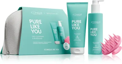 Набор для волос ICONIQUE Professional PURE LIKE YOU Set шампунь 250 мл, пилинг 200 мл и массажная щётка BrushArt, подарочный