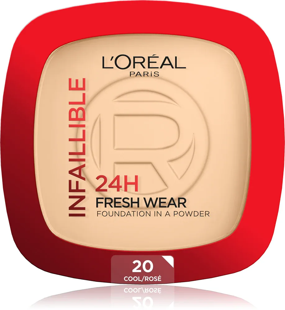 L’Oréal Paris Infaillible Fresh Wear 24h - Основа тональная пудровая L’Oreal Paris Infaillible Fresh Wear 24h матовая, водостойкая, плотного покрытия, 9 г, 9 г, оттенок 20 Cool Rosé