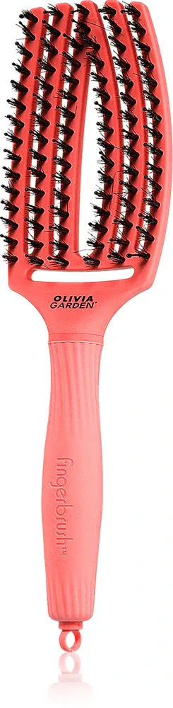 Плоская щётка для волос Olivia Garden Fingerbrush Boar Nylon, для сухих и влажных волос, съёмный штифт, 1 шт