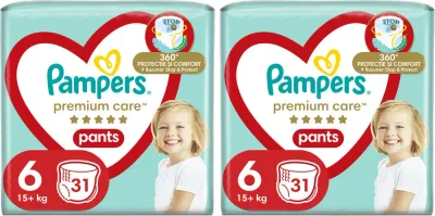 Трусики-подгузники Pampers Premium Care Pants Size 6 набор, одноразовые, 2 × 31 шт