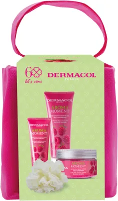 Набор косметики для тела Dermacol Aroma Moment Wild Raspberry подарочный, с кремом для рук, гелем для душа и сахарным скрабом