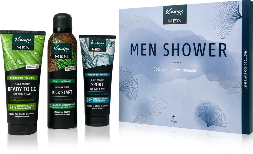 Набор для душа Kneipp Men Men Shower мужской, шампуни-гели 2 в 1 и пенка для душа, 3 x 200 мл