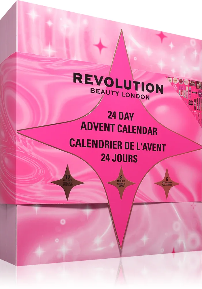 Адвент-календарь Revolution Advent Calendar 24 Day, набор из 24 средств и аксессуаров для макияжа, 1 шт