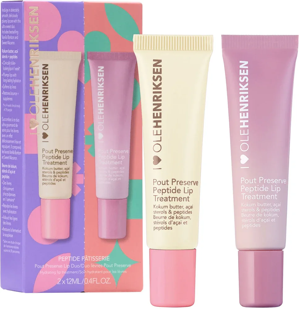 Набор блесков для губ OLEHENRIKSEN Pout Preserve Lip Duo увлажняющих, подарочный, 2 шт. по 12 мл Peptide Pâtisserie