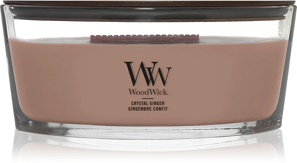 Свеча ароматическая Woodwick Crystal Ginger с деревянным фитилём, пряный аромат, 453,6 г z drewnianym knotem