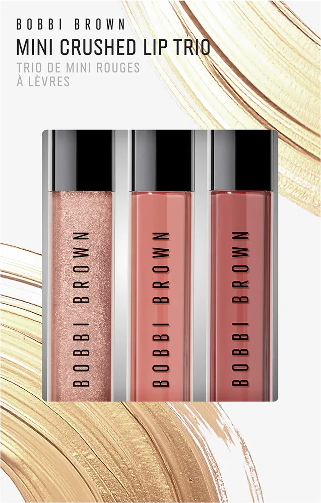 Набор блесков для губ Bobbi Brown Holiday Mini Crushed Lip Trio, увлажняющие, мини-версии, 3 шт. по 4 мл, оттенок Bare Sparkle / Force of Nature / In the Buff