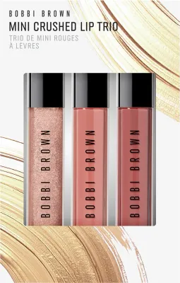 Набор блесков для губ Bobbi Brown Holiday Mini Crushed Lip Trio, увлажняющие, мини-версии, 3 шт. по 4 мл, оттенок Bare Sparkle / Force of Nature / In the Buff