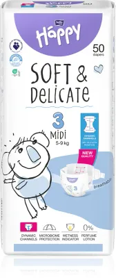 Подгузники детские BELLA Baby Happy Soft Delicate Midi 5–9 кг, с индикатором влажности, 50 шт