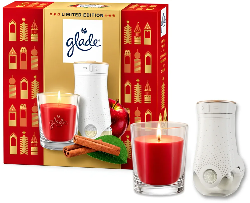 Подарочный набор GLADE ONE Twinkling Apple Cinnamon, ароматическая свеча и аромат для дома, лимитированная серия, 1 шт