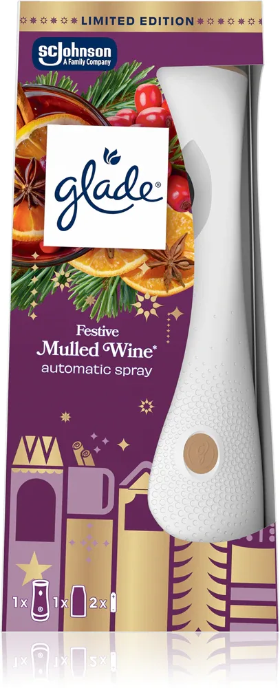 Автоматический освежитель воздуха GLADE Automatic Spray Festive Mulled Wine, согревающий праздничный аромат, 269 мл