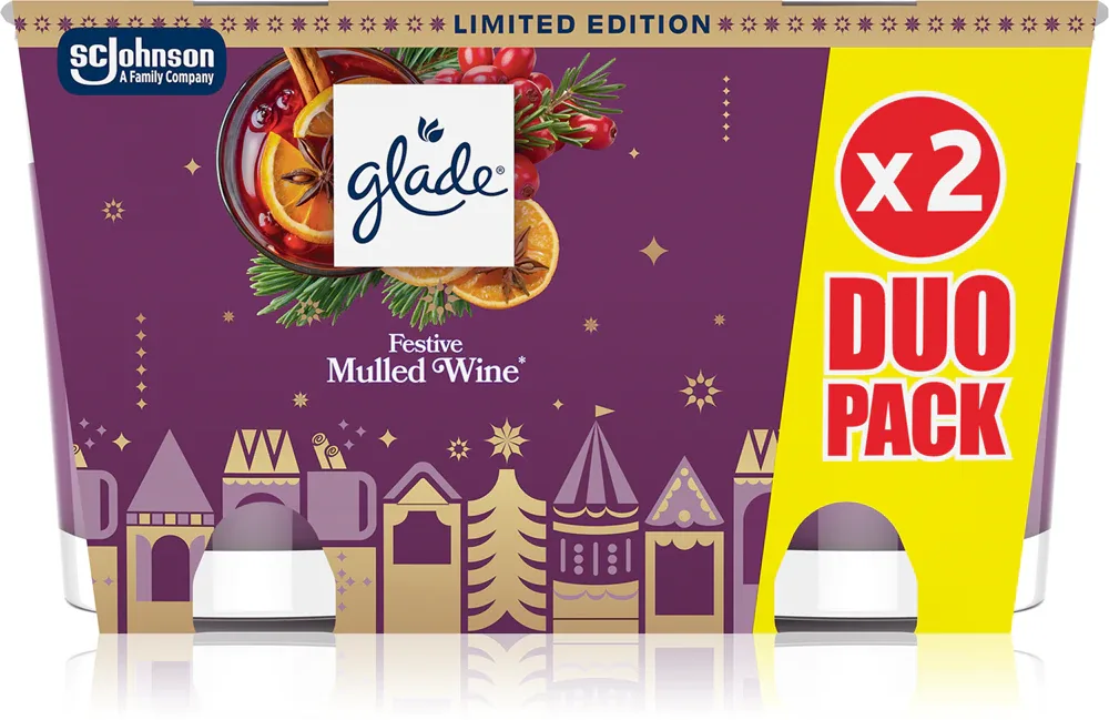 Набор ароматических свечей GLADE Festive Mulled Wine, с ароматом глинтвейна, 2 × 112 г